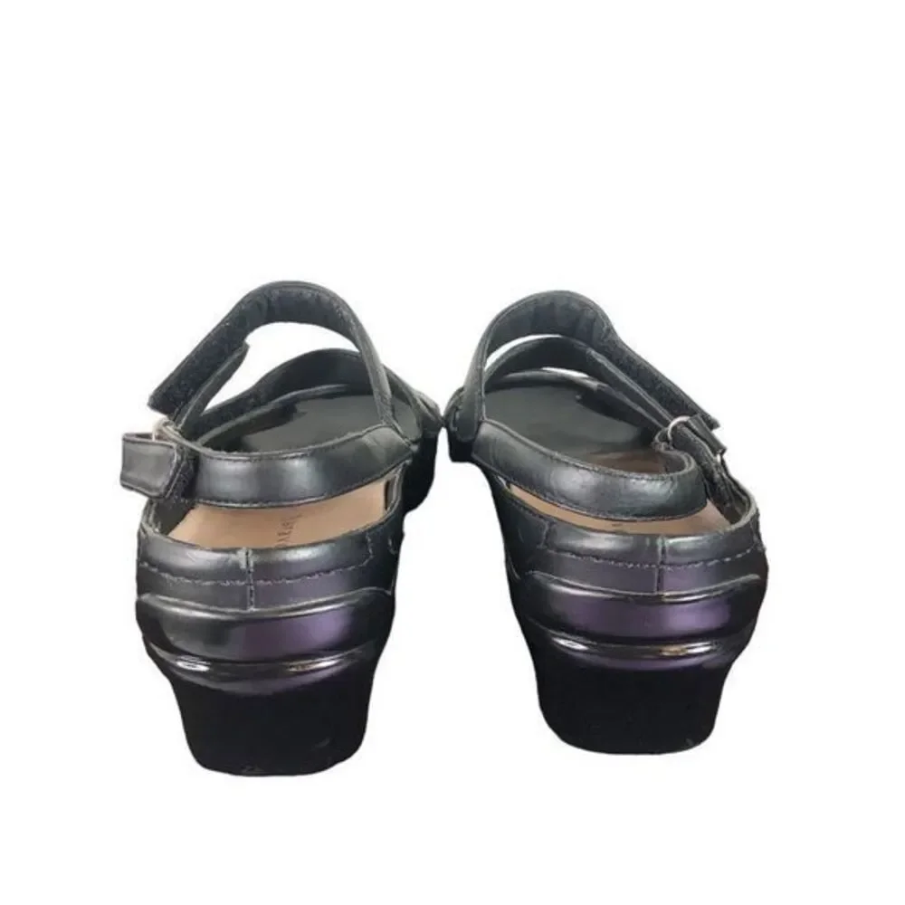 Aravon Megan Sandals Women’s 7B Comfort Adjustable Heeled Black Leather‎ Strap
